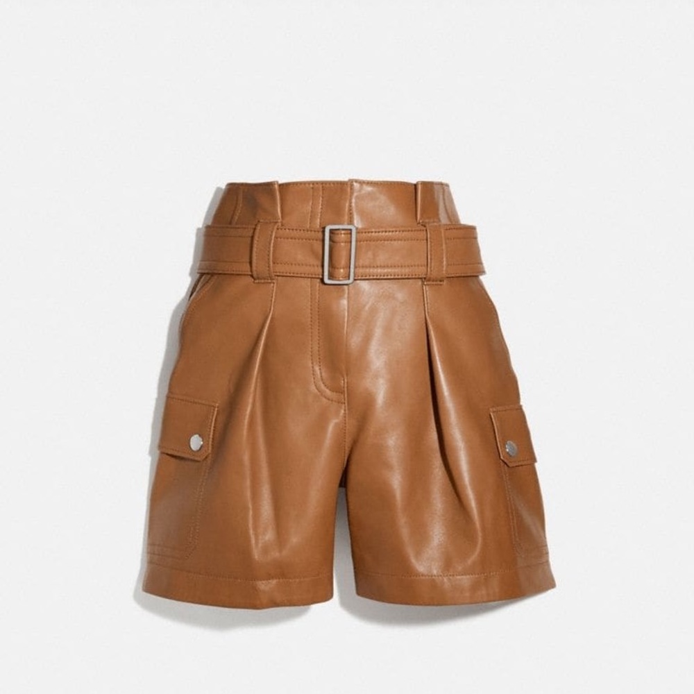 Coach Belted Leather Shorts